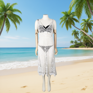 Copricostume da Spiaggia HDJ per Donna, Lavorato all'Uncinetto, 45x100cm, Midi Senza Maniche, Scollo a V, Vestibilità Ampia, Bianco e Colori Misti - Product Image 2