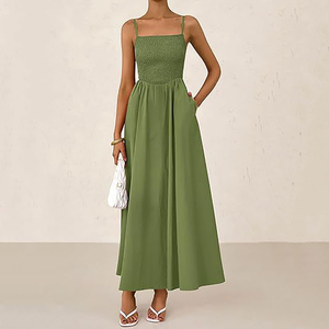 Robe longue décontractée et élégante sans bretelles en tricot avec plis froncés pour <span class=keywords><strong>femme</strong></span> – Vente en gros - Product Image 1