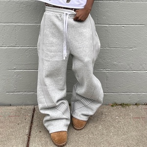 Özel ter pantolon uzun halat ağır kalın pamuk kargo alevlendi düz Fit şerit Baggy bacak Sweatpants erkekler - Product Image 4