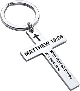 Cruz cristiana Santa llavero de acero inoxidable versículo de la Biblia llaveros Jesús oración bautismo joyería regalos religiosos - Product Image 6