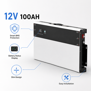 Bateria Lifepo4 12V 100AH com Design Ultra Fino e Slim, Monitoramento em Tempo Real via Bluetooth, BMS Integrado, Bateria para RV - Product Image 1