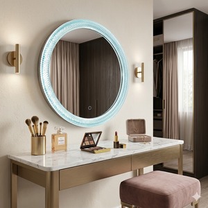 Miroir de <span class=keywords><strong>maquillage</strong></span> LED mural à interrupteur tactile, <span class=keywords><strong>esthétique</strong></span>, luxueux, moderne, illuminé, serti de diamants, pour la salle de bain - Product Image 2