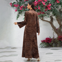 Robe Abaya Musulmane Vintage à Col Montant en Velours Froissé et Strass, en Polyester, pour le Moyen-Orient, l'Asie Centrale et l'Afrique