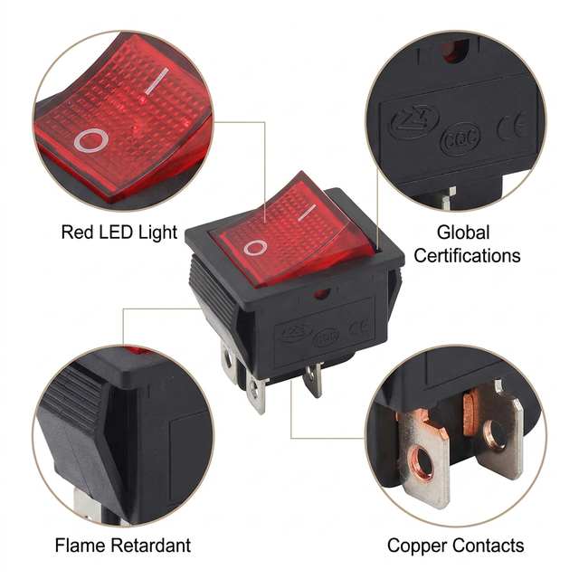 Cheap AC 20A 125V 15A 250V SPST 4 Pins 2 Position on Off Red Light Illuminated Boat KCD4 Rocker Switch T85