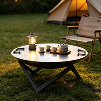 Brasero rond en métal avec couvercle, couvercle multifonctionnel pouvant servir de table basse d'extérieur, foyer pour jardin, patio ou cour arrière