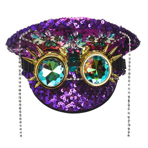 Steampunk Top Hat Rhinestone Burning Man Traje Sombrero Con Gafas Plata - Product Image 6