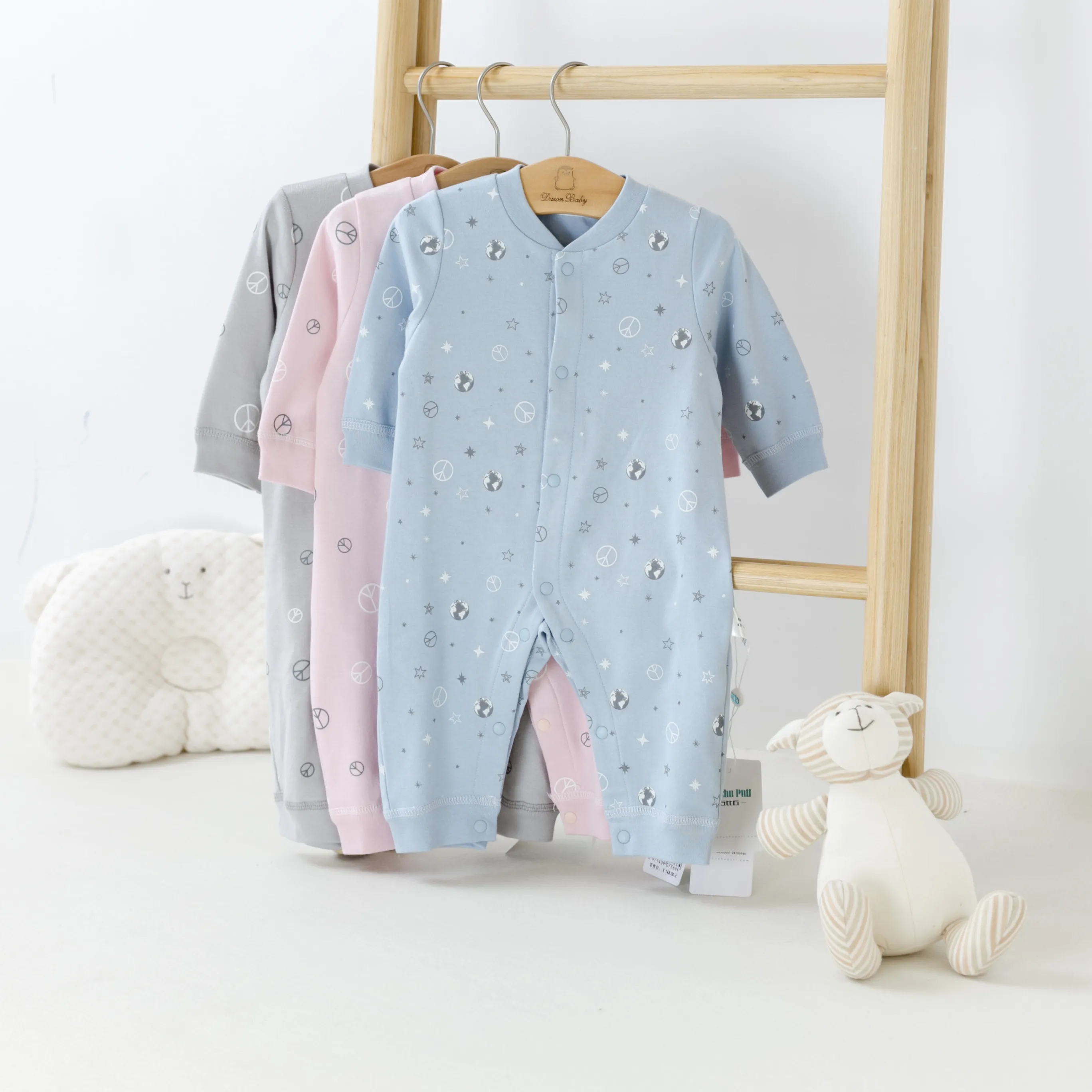 % 100% pamuk Unisex bebek giyim giyisi OEM Sleepsuit uzun kollu pijama erkek kız yapış uyku oyun tulum çocuk giyim