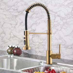 DB Nouveau robinet de cuisine à pulvérisateur à tirette à poignée unique finition or brossé - Product Image 6
