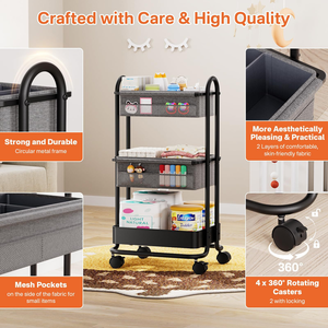 <span class=keywords><strong>Carrito</strong></span> de Almacenamiento Metálico con Ruedas <span class=keywords><strong>para</strong></span> Bebés, 3 Niveles, Contenedores de Tela Oxford Sostenible, <span class=keywords><strong>Organizador</strong></span> Portátil <span class=keywords><strong>para</strong></span> Pañales de Recién Nacidos - Product Image 2