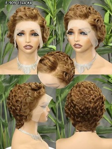 Pas cher Cheveux Courts Pixie Perruque Lace Frontal Perruque <span class=keywords><strong>Femme</strong></span> Noire Pixie Cut Cheveux Humains Bob 180% Densité Court Pixie Cut Perruque Bouclée - Product Image 4