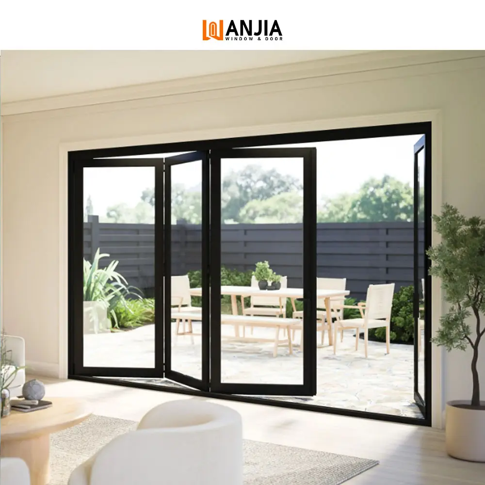 WANJIA, puerta de acordeón de Patio de estilo americano personalizada, puertas de aluminio de doble vidrio, puertas plegables de vidrio insonorizadas impermeables