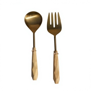 Ensemble de couverts en acier inoxydable de 24 pièces Fourchettes de cuillère à salade polies pour le service à la cuisine - Product Image 6