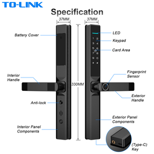<span class=keywords><strong>Serrure</strong></span> de <span class=keywords><strong>porte</strong></span> intelligente <span class=keywords><strong>coulissante</strong></span> en aluminium Tolink avec carte-clé, mot de passe, Tuya Wifi, application TTlock Bluetooth, empreinte digitale, étanche - Product Image 6