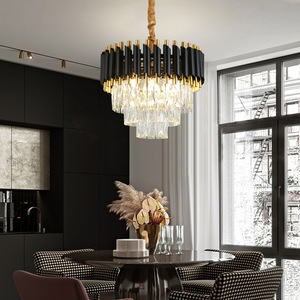 Lampadario a sospensione moderno nordico rotondo TYSON in cristallo K9 di lusso, nero e oro, con luci LED per interni, lampada a sospensione per la casa - Product Image 5