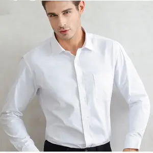 최고 품질의 남성 정장 드레스 셔츠 긴 소매 화이트 순수 코튼 사무실 비즈니스 셔츠 직원 유니폼 셔츠