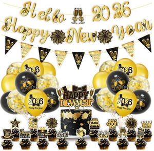 Decorazioni per Festa di Capodanno 2027: Striscioni con Lettere, Bandierine Triangolari, Ghirlande, Palloncini con Coriandoli, Topper per Torte e Cupcake - Product Image 1