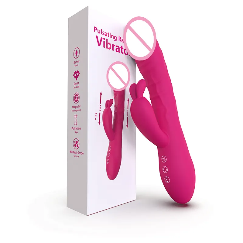 Realistic Penis Rabbit Vibrator, Bunny Ears Telescopic 10 Vibration Modes Lady Masturbation Adult Sex Toy For Women