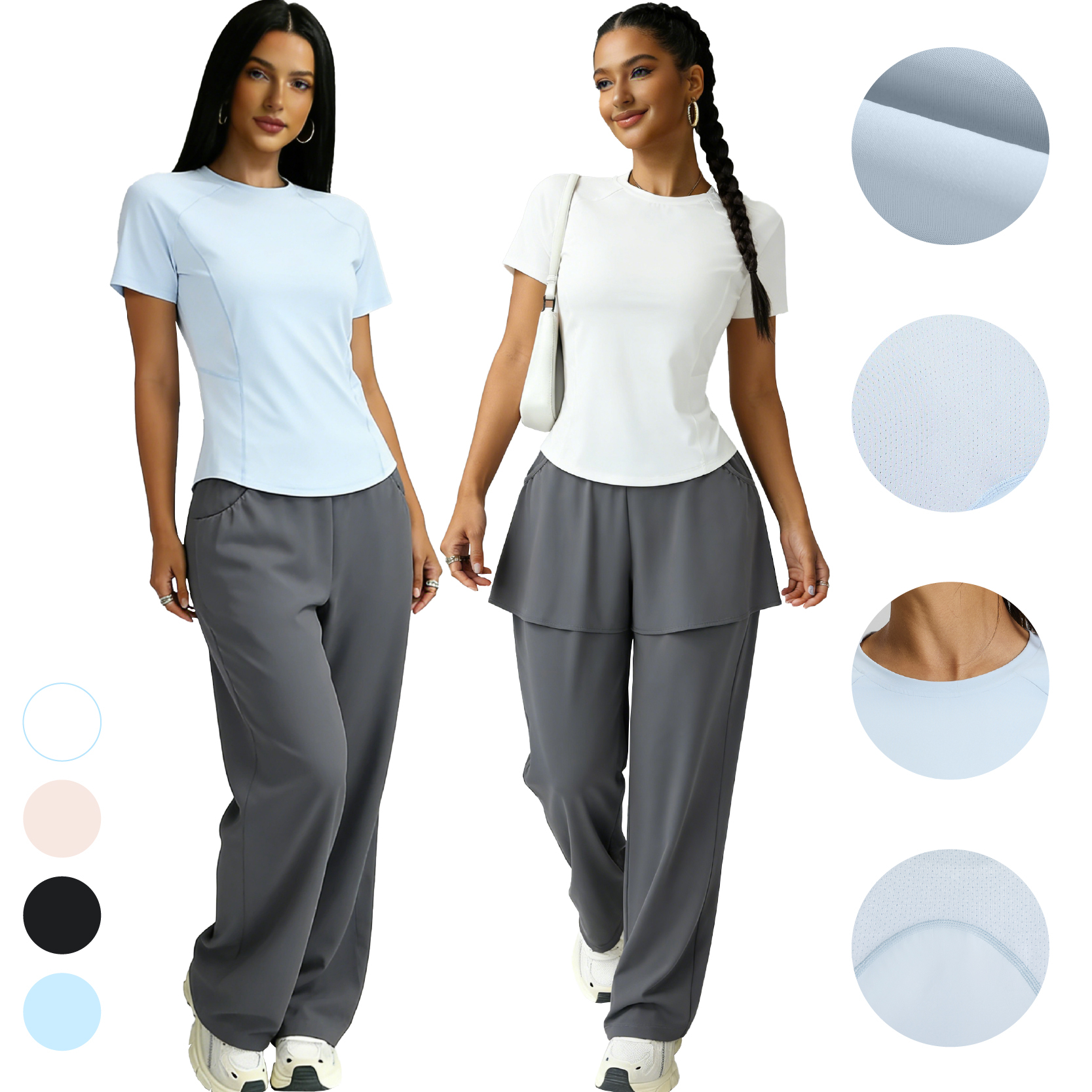 Women's Lightweight Summer Breathable Quick-Dry Yoga Fitness Sports T-Shirt Crew Neck Wrinkle-Resistant Short Sleeve Front Loose