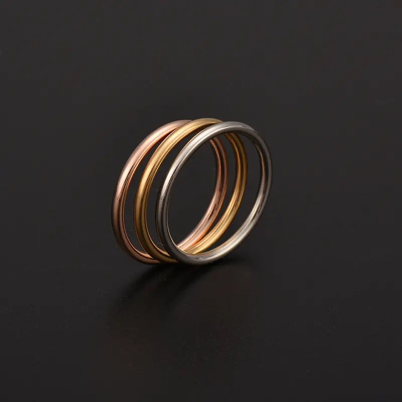 Fashion Simple Circle 18k Gold Plated Stainless Steel Women Men's Couple Wedding Ring Thin Ring
