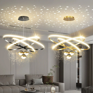 Modern Luxury Iron 85-265V Chandeliers <b>Light</b> 3 Rings 20 40 60cm+3 Bulbs with Moon and Stars Effect <b>Dining</b> Pendant <b>Light</b> for Home - Product Image 1