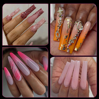 240 Uñas Postizas de Gel Suave Ultrafinas con Cobertura Total, Estilo Francés, Material ABS, Forma de Ataúd Cuadrado, Puntas Cortas