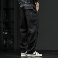 Pantalon Cargo Homme Coupe Droite Ample Jambe Large Épais Noir Uni Décontracté Automne Hiver Vente en Gros OEM