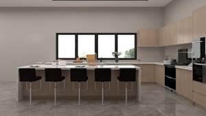 Mueble de Cocina Moderno de Melamina con Aspecto de Madera, en Forma de L, con Isla de Cocina Grande Tipo Cascada y Almacenamiento - Product Image 2