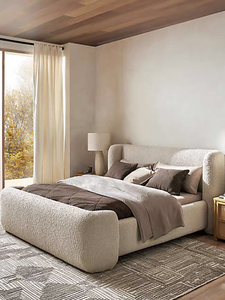 <span class=keywords><strong>Letto</strong></span> <span class=keywords><strong>Matrimoniale</strong></span> in Tessuto Semplice Italiano 1,8m Stile Nordico di Lusso Leggero Color Crema per Piccoli Appartamenti e Ville - Product Image 6