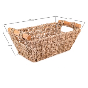 <span class=keywords><strong>Panier</strong></span> de rangement rectangulaire moderne Homeplus, tressé à la main en <span class=keywords><strong>osier</strong></span> et rotin, avec poignées en bois - Product Image 5