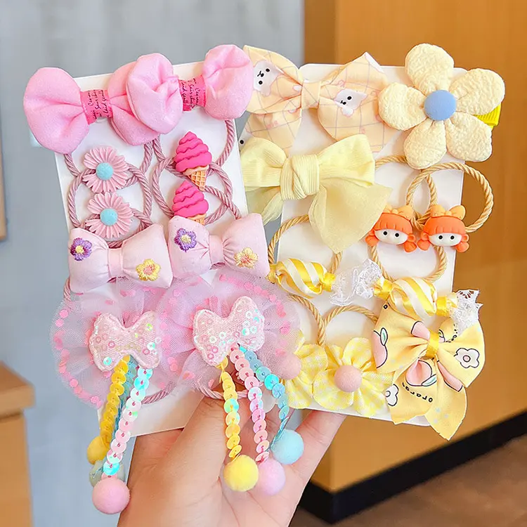 Новый Детский милый галстук-бабочка для маленьких девочек Jojo эластичный хороший комплект с кисточками и блестками маленькие цветочные кольца для волос