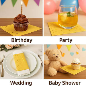 Livraison rapide <span class=keywords><strong>Serviettes</strong></span> de cocktail jetables fantaisie pour mariages 2 plis jaunes avec des étoiles dorées <span class=keywords><strong>Serviettes</strong></span> en <span class=keywords><strong>papier</strong></span> - Product Image 2