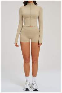 Wholesale Custom 2 Piece <b>Women</b> Gym Yoga Wear Set Long Sleeve Sports Clothes Fitness Training Workout Active Outfits Gingham High - Product Image 3