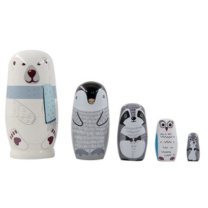 Muñeca rusa de anidación, 5 capas de madera blanca, perro grande, oso, muñeca de anidación, juguetes para niños en casa - Product Image 2