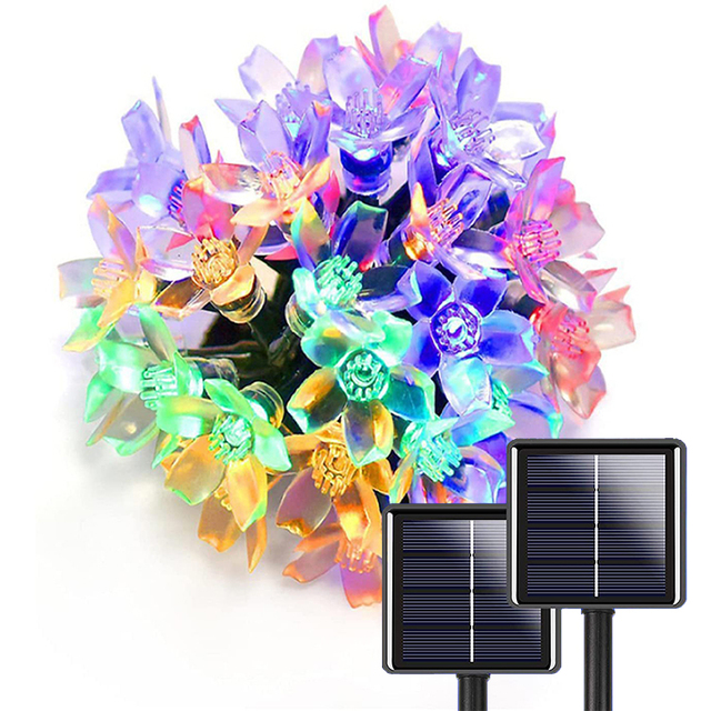 Waterproof IP65 LED Solar Lights Outdoor Garden Party Xmas Christmas Holiday Cherry Blossoms Fairy Wedding Lamp Patio String