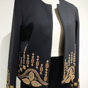 Nouveau Style industrie lourde perlée broderie <span class=keywords><strong>veste</strong></span> bouton unique à manches longues décontracté mode strass manteau femmes - Product Image 4