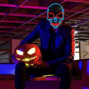 หน้ากากฮาโลวีนรูปโครงกระดูกปีศาจเรืองแสงสีน้ำเงินแดงแบบ LED สำหรับงานปาร์ตี้วันหยุด พร้อมแบตเตอรี่ในตัว - Product Image 3