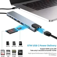 Station d'accueil USB Type-C Hub 4K 30Hz Adaptateur Ethernet RJ45 100Mbps Extenseur VGA Casque PD 100W 10 ports En stock
