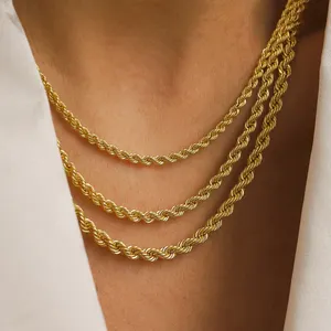 18k Real Gold Plated Twisted Rope Chain Necklace Stainless Steel Chain Choker Necklace Men Women Chains 3mm 4mm 5mm