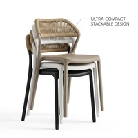 Fauteuil de salle à manger empilable en résine imperméable avec dossier à effet tressé, design nordique, idéal pour bistrot et jardin