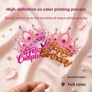 Décoration de gâteau en acrylique Joyeux <span class=keywords><strong>Anniversaire</strong></span> Couronne rose - Product Image 2