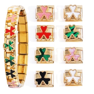 สร้อยข้อมือสไตล์อิตาลี Super Link ขนาด 9 มม. สีขาว ชมพู เขียว ดำ ม่วง ลายโคลเวอร์ ทำจากสแตนเลส - Product Image 1