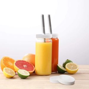 Botol Jus Kaca 16 OZ dengan Segel Gabus, Stoples Minum yang Dapat Digunakan Kembali, Gelas Air Perjalanan, Gelas Mason Tinggi dengan Cetak Sablon - Product Image 1