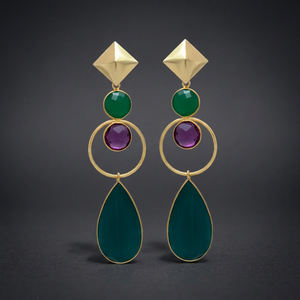 Pendientes Colgantes de Plata Hechos a Mano, Estilo Étnico, Chapados en Oro, con Piedras Preciosas, para Fiestas y Eventos - Product Image 3