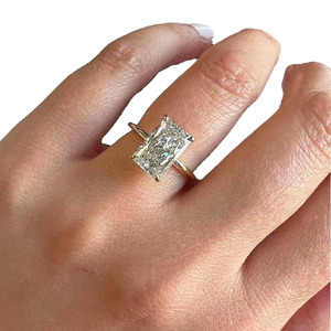 Anillo de Compromiso Solitario de Diamante Cultivado <span class=keywords><strong>en</strong></span> Laboratorio con Corte Esmeralda <span class=keywords><strong>en</strong></span> Oro Sólido de 14K, Color E, Certificado IGI, Unisex, HUA CAN - Product Image 2