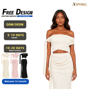 A&J Women Off Shoulder Sash Crop Top Ruched Drape <b>Mermaid</b> Maxi <b>Skirt</b> Coordinated Set Ivory GRS Custom Made Manufacturer - Product Image 1