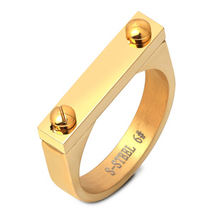 Bague unisexe en acier inoxydable plaqué or 18 carats et titane, 4 mm, à double rivet plat, design géométrique à vis, pour usage quotidien - Product Image 1