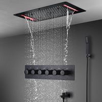 Ensemble de douche LED RGB noir mat avec mitigeur thermostatique et jets SPA
