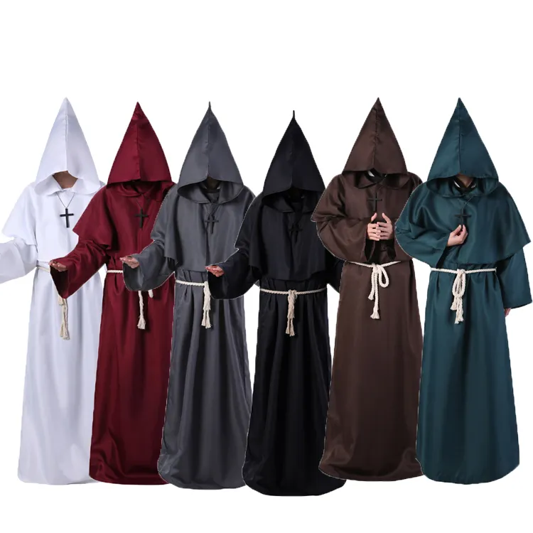 High Quality Halloween Most Popular Priest Outfits Cloak Hood Monk Priest Robe Wizard Medieval Adult Costume with Crossing