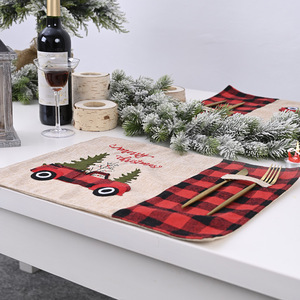 Christmas home decorations, <b>red</b> and black checkered <b>placemats</b>, cartoon tablecloths, table mats, home dining table decorations, - Product Image 4