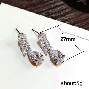 Premium Wholesale Luxury Leaf Zircon Bridal Stud <b>Earrings</b> Unisex Trendy Crystal Bling <b>Hook</b> Shape Wedding Party Jewelry Factory - Product Image 2